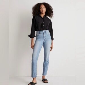 Madewell The Perfect Vintage Straight Jean High Rise Distressed Stretch Blue 28
